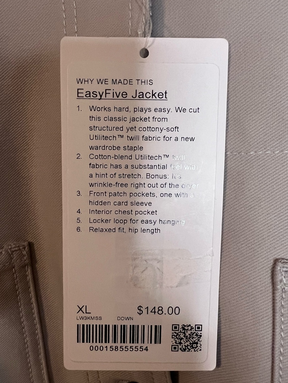 #867 Lululemon EasyFive Jacket Downtown Tan XL NWT Sold Out - Picture 4 of 6